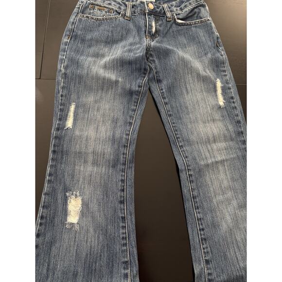 VTG HTF 90s Y2K Grunge Billabong Wide Leg Flare Distressed Jeans Sz 25” Studded - Picture 3 of 14